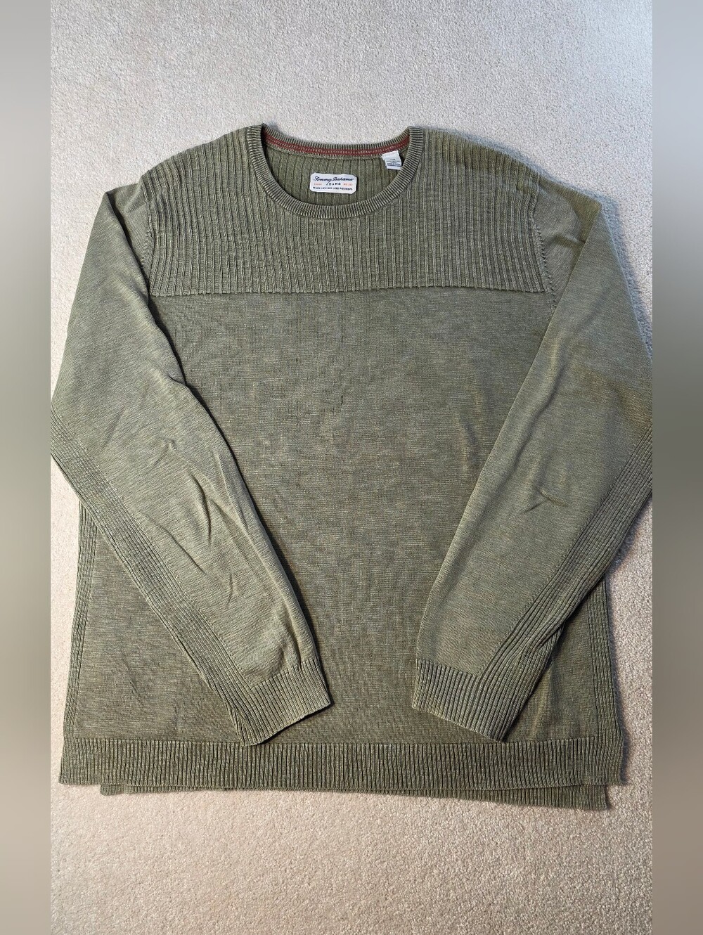 Tommy Bahama Olive Green Crew Neck Sweater Lightweight Beachy Resort Mens L